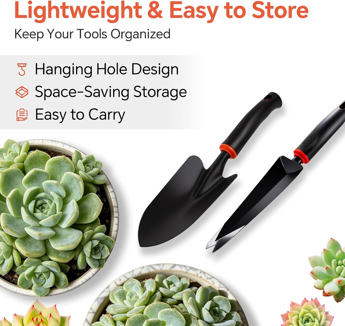 Vinid 4-Piece Heavy-Duty Garden Tool Set, Wide & Narrow Trowel, Root Remover, 3-Tine Cultivator, Hand Rake with Soft Rubber Non-Slip Handle, Idea Gift for Women, Mother