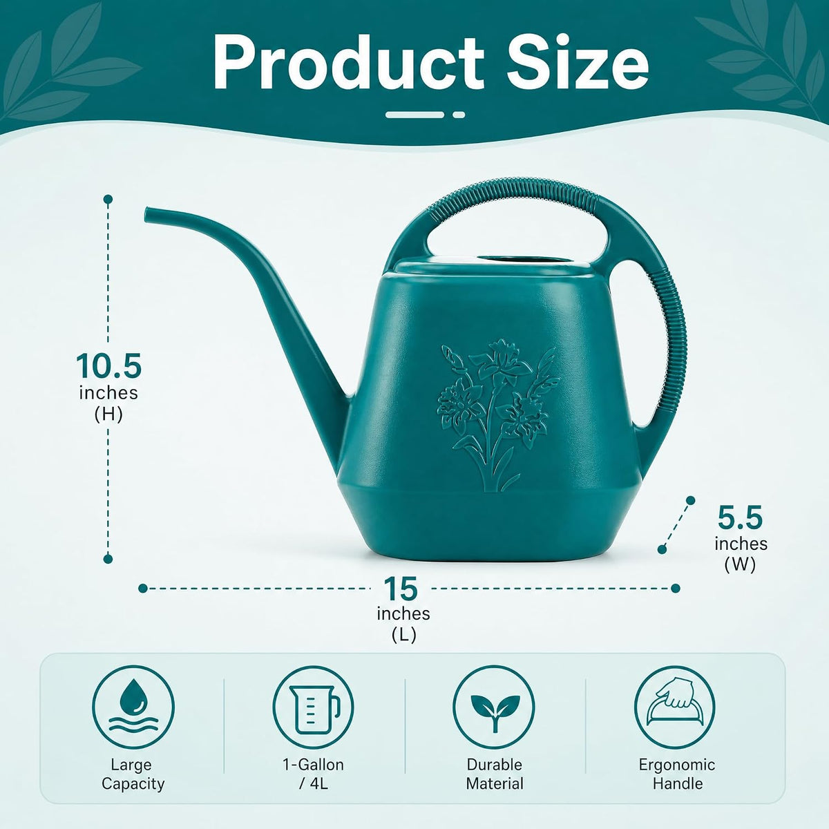 Fasmov 1-Gallon Plastic Watering Can with Comfortable Handle, Garden Watering Cans Long Spout for Indoor Outdoor Watering Plants (Green)