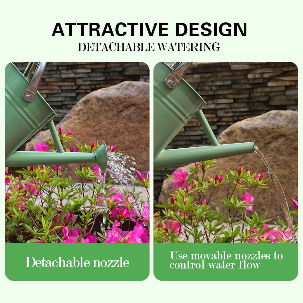 Metal Watering Can 1 Gallon for Outdoor Garden Plants, CGreen