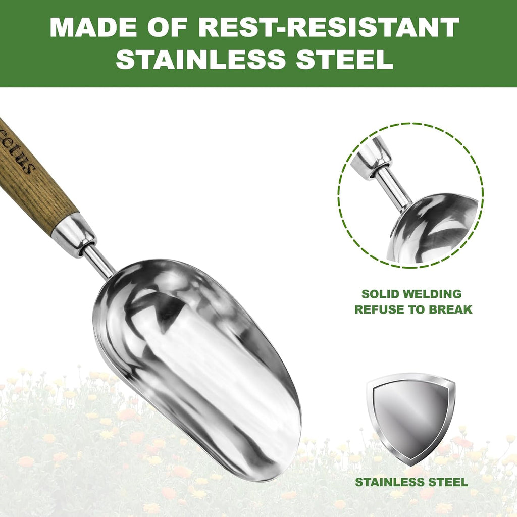 Haliaeetus Potting Soil Scoop, Bend Proof Stainless Steel Gardening Scoop