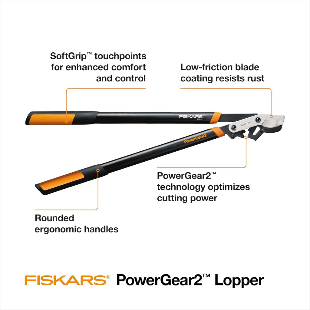 Fiskars 32” PowerGear2 Garden Bypass Loppers, 2" Cut Capacity Tree Trimmer