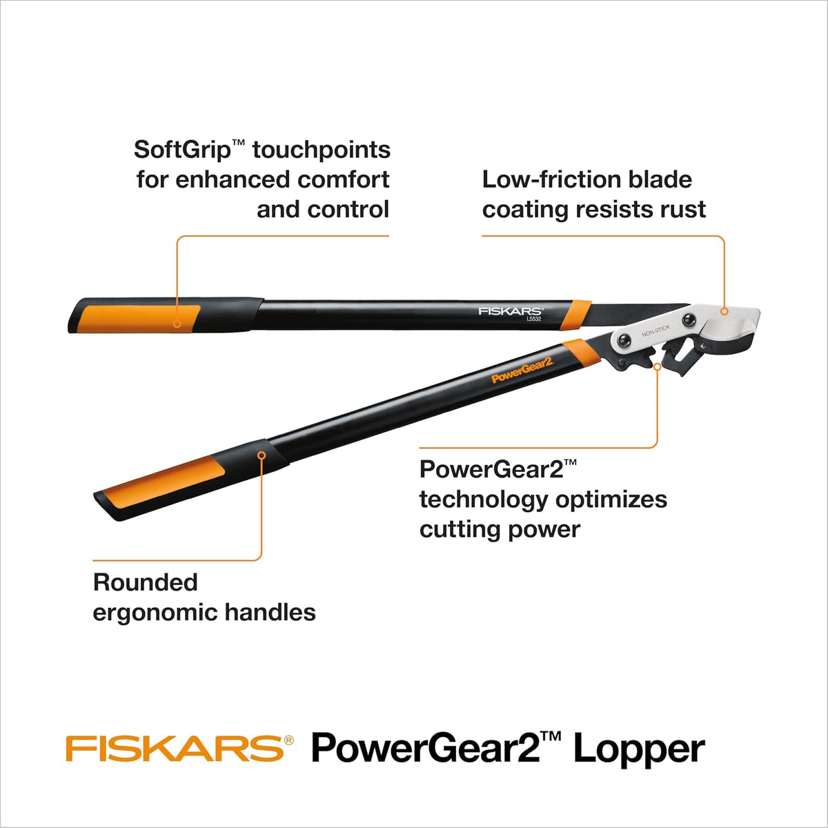 Fiskars 32” PowerGear2 Garden Bypass Loppers, 2" Cut Capacity Tree Trimmer