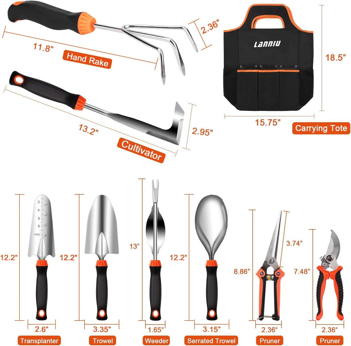 9 Piece Garden Tool Set, Heavy Duty Gardening Hand Tools Kit