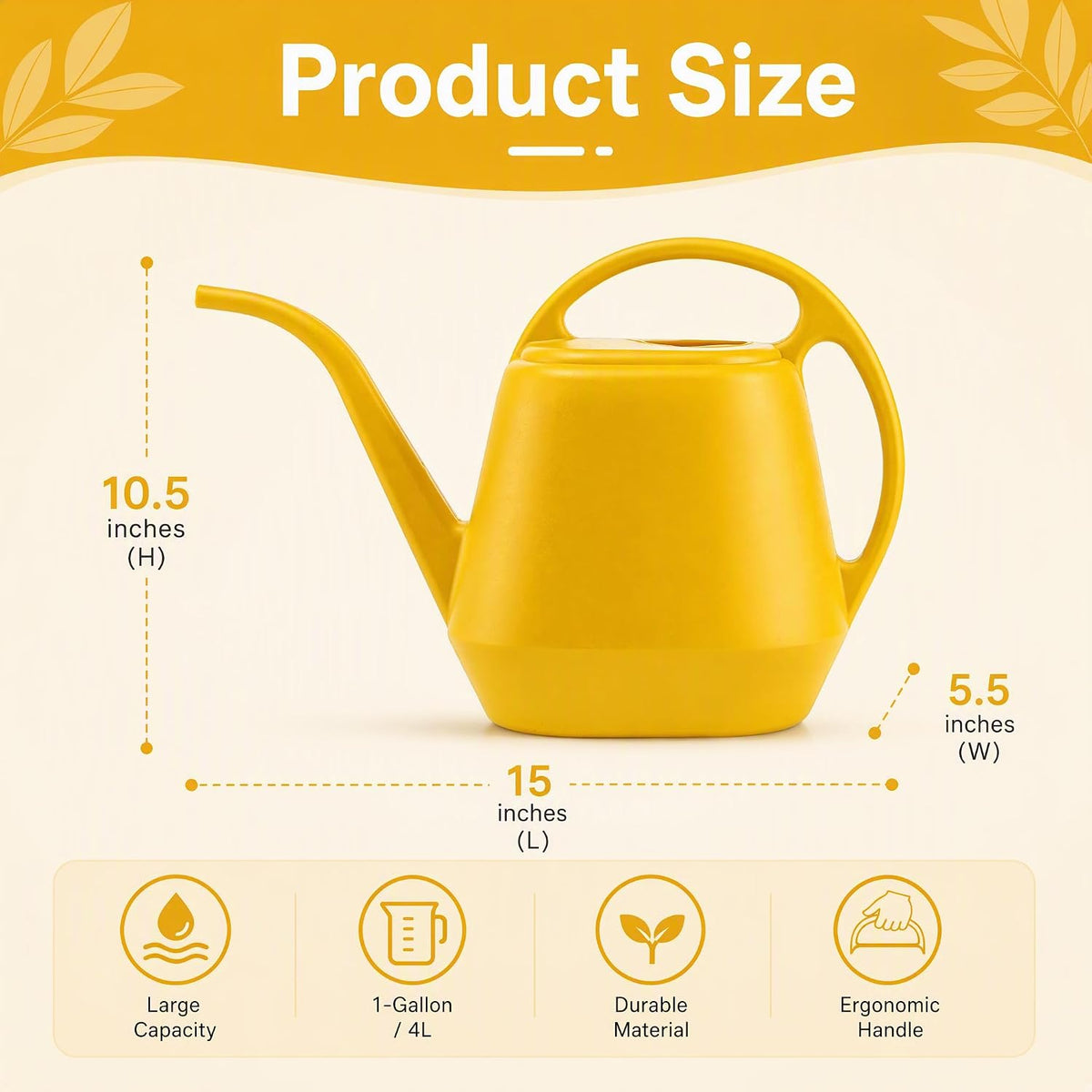 Fasmov Plastic Watering Can, Yellow, 1-Gallon