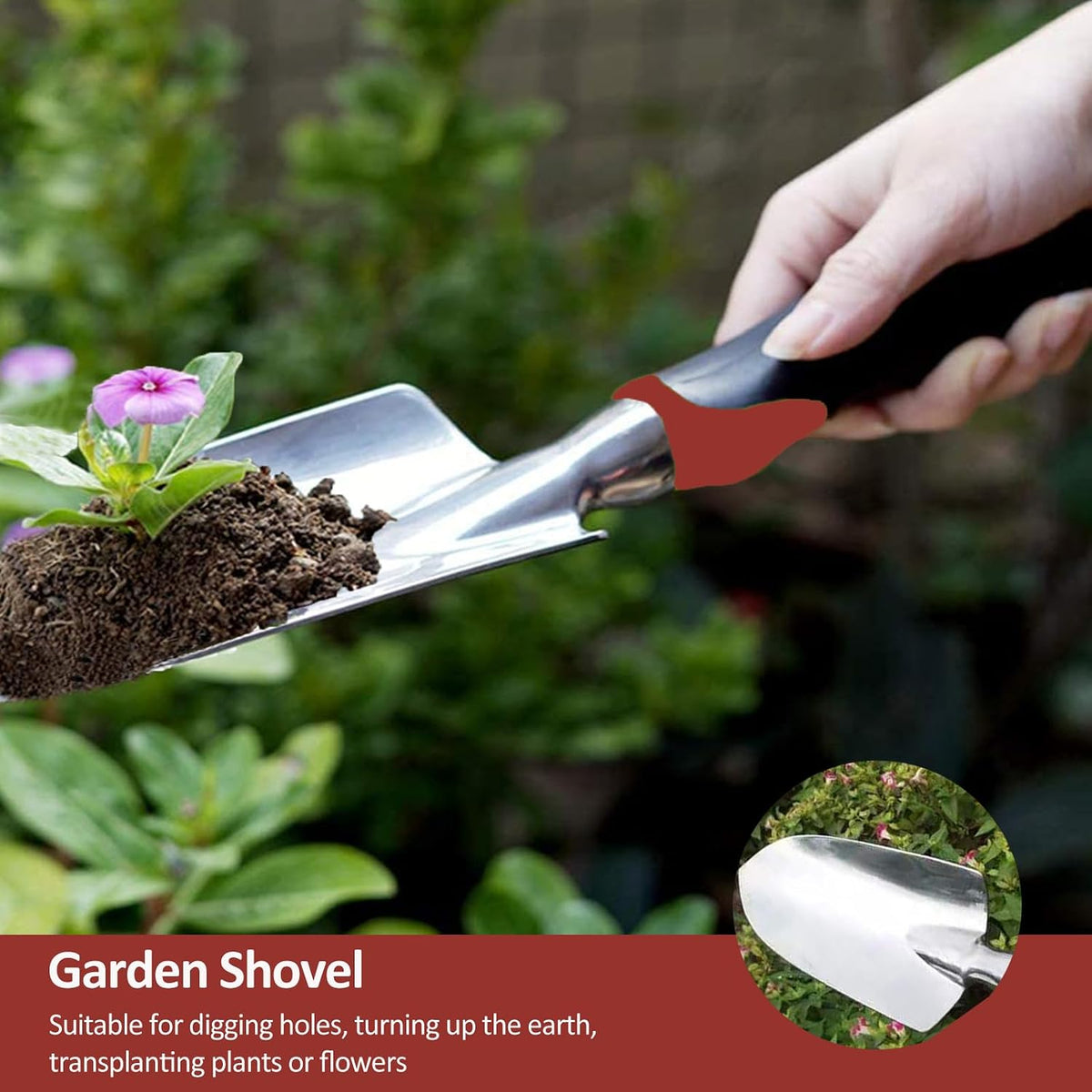 Garden Tool Set, 3 Piece Gardening Tools Includes Garden Trowel, Transplant Trowel and Hand Rake with Non-Slip Ergonomic Handle, Heavy Duty Garden Kit for Planting, Garden Gifts, Red