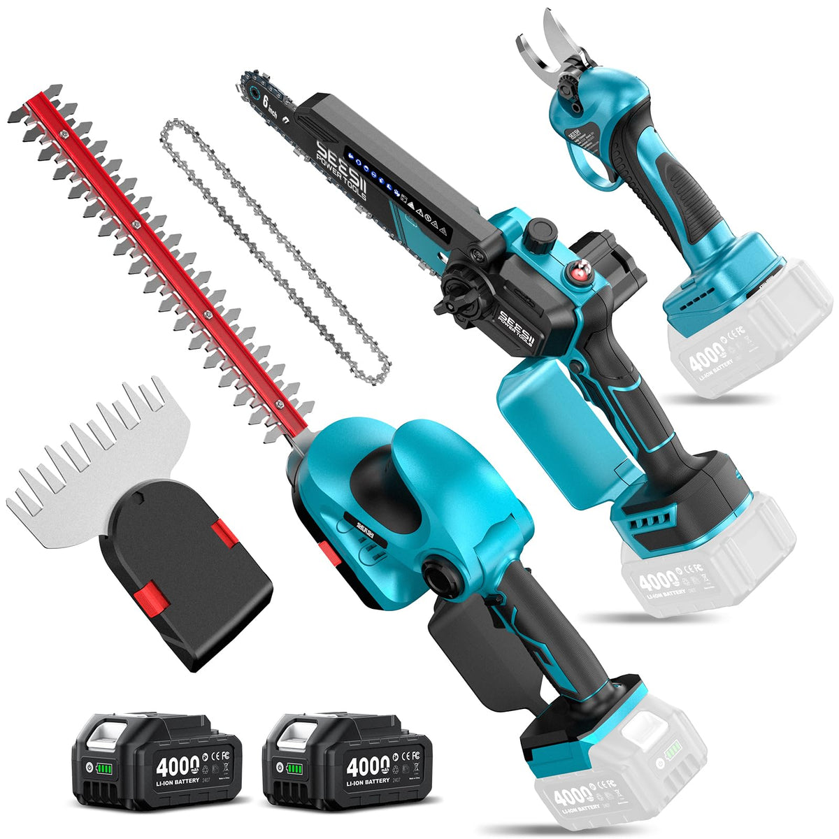 SEESII 2-in-1 Mini Chainsaw & Pruning Shears Combo, Brushless Motor
