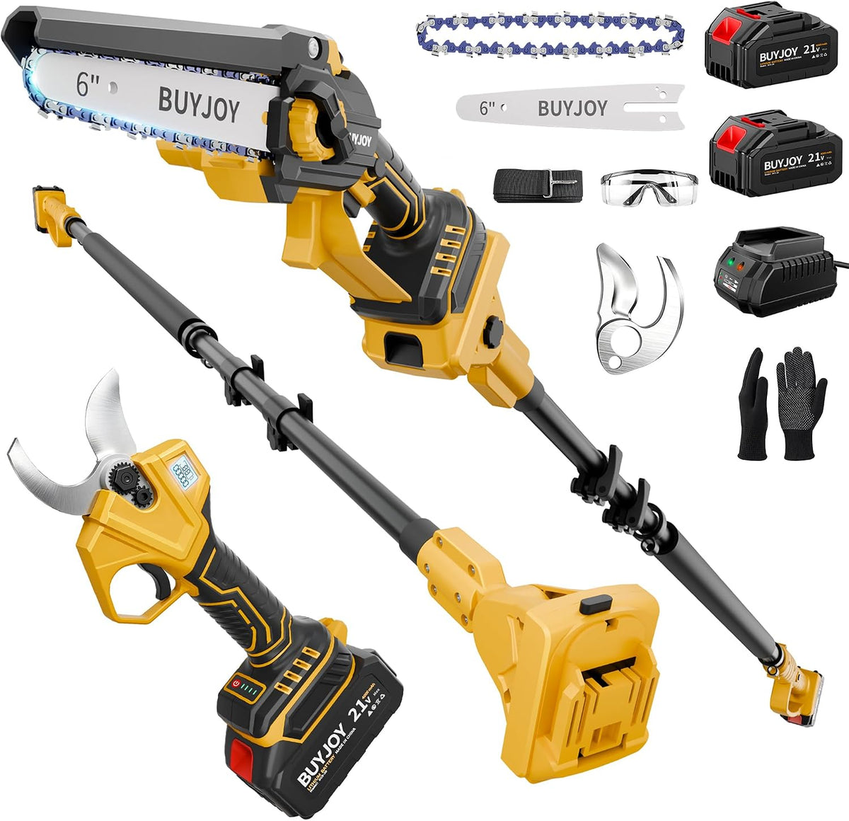 BUYJOY 4-in-1 Electric Pruning Shears & 6 Inch Pole Saw Combo