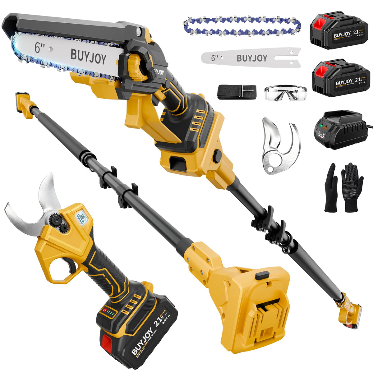 BUYJOY 4-in-1 Electric Pruning Shears & 6 Inch Pole Saw Combo