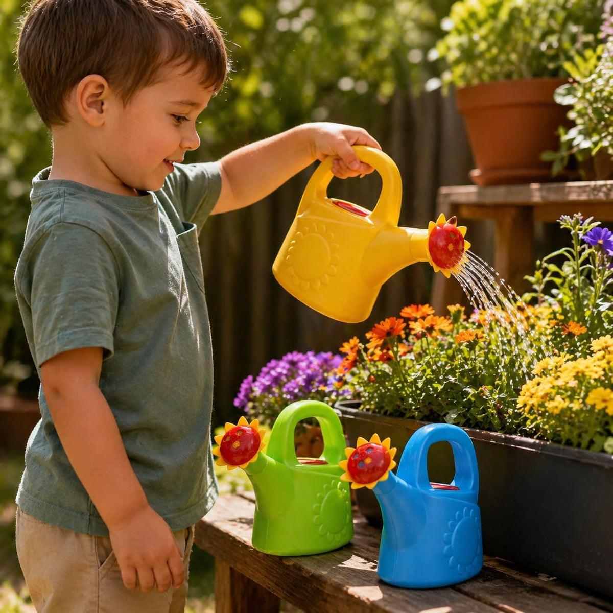 Garneck 2pcs Kids Watering Can Toddler Toy: Plastic Garden Bath Toy for Toddlers Indoor Outdoor Plant Playhouse Water Table Activity Set Assorted Colors(Random Color)