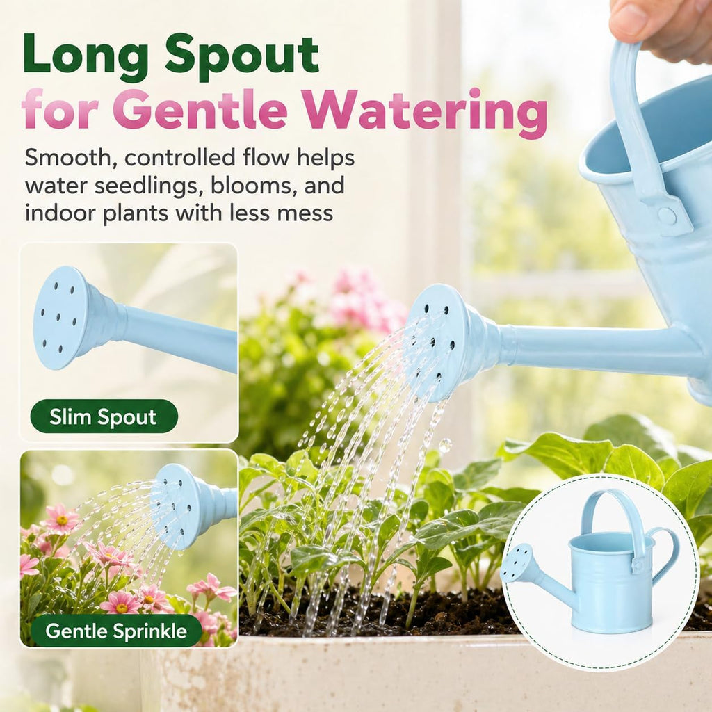 DECHOUS 5 Pack Small Metal Watering Cans for Kids 6.3 x 3 Inch