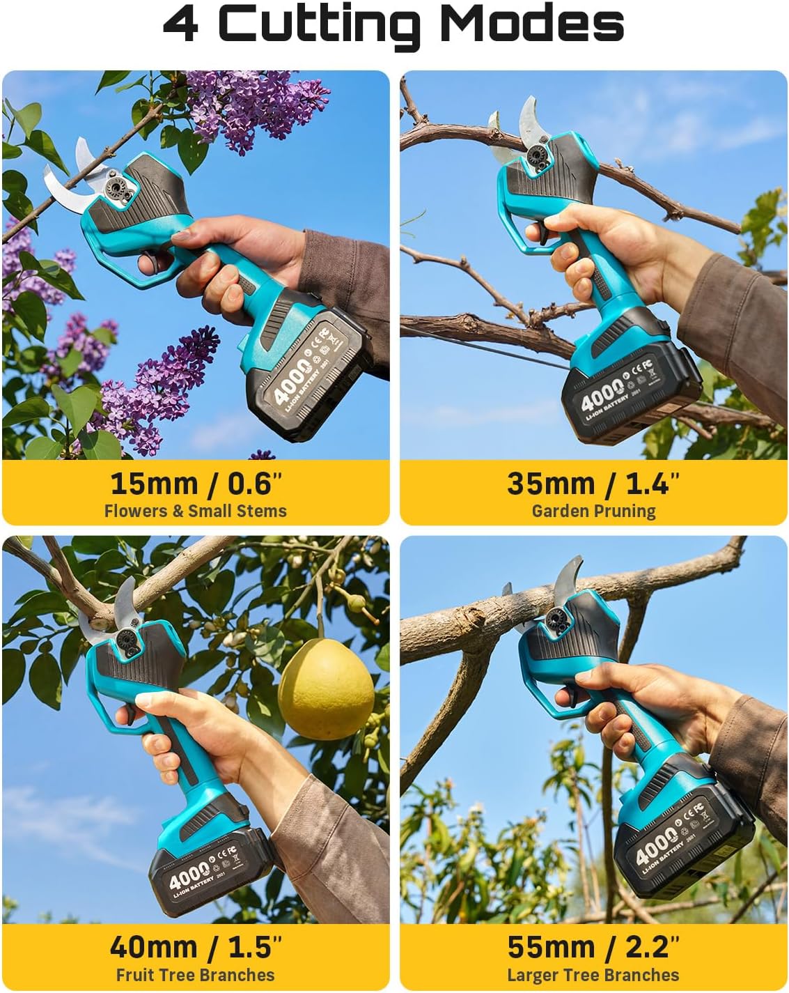 SEESII Electric Pruning Shears 4 Modes, 2.2" Cut Electric Pruners Cordless