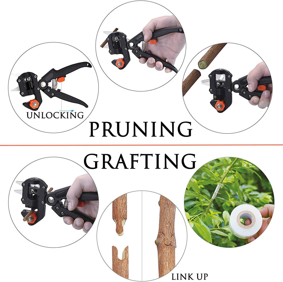 2-in-1 Garden Grafting Tools Pruner Kit, V-Graft Omega-Graft and U-Graft, Plant Branch Vine Fruit Tree Cutting Tool Kits Scissors