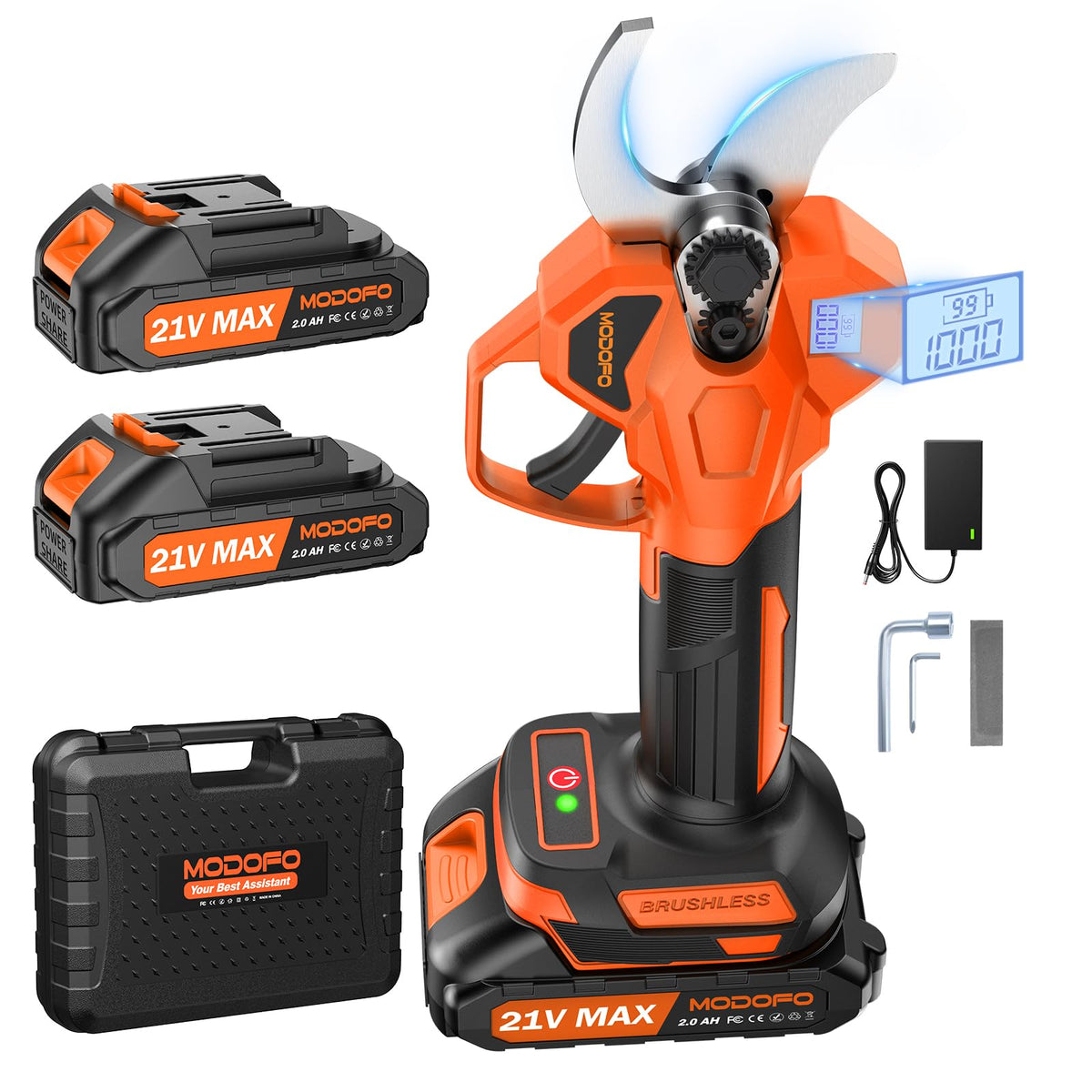 Electric Pruning Shears, Upgraded 2.1" Cutting Garden Shears with LCD Display, Brushless Motor Cordless Power Pruner with 2.0 Ah*2 Batteries for Garden Tree Pruner Branch