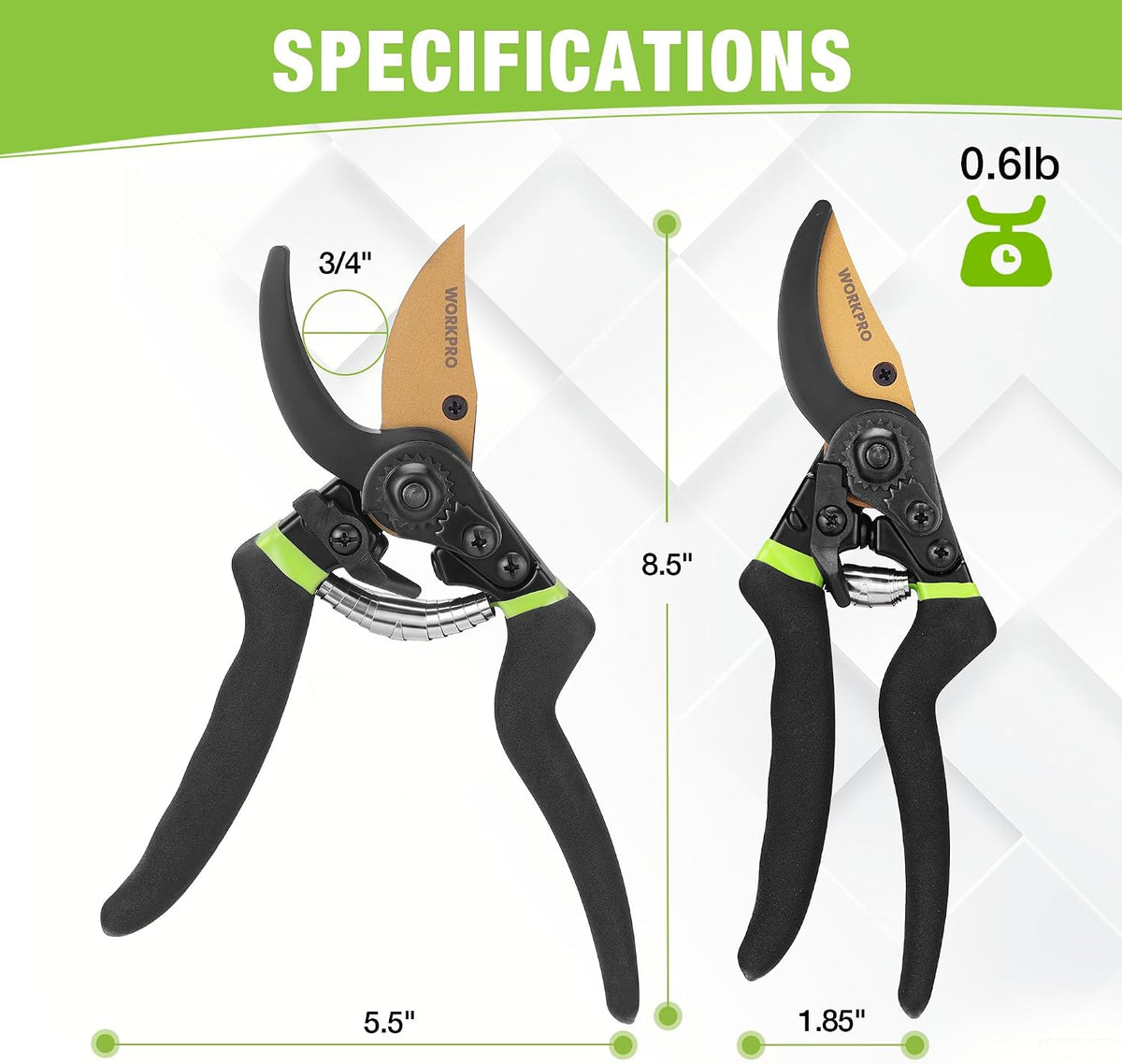 WORKPRO 8.5" Bypass Pruning Shears with Die-cast Aluminum Handle