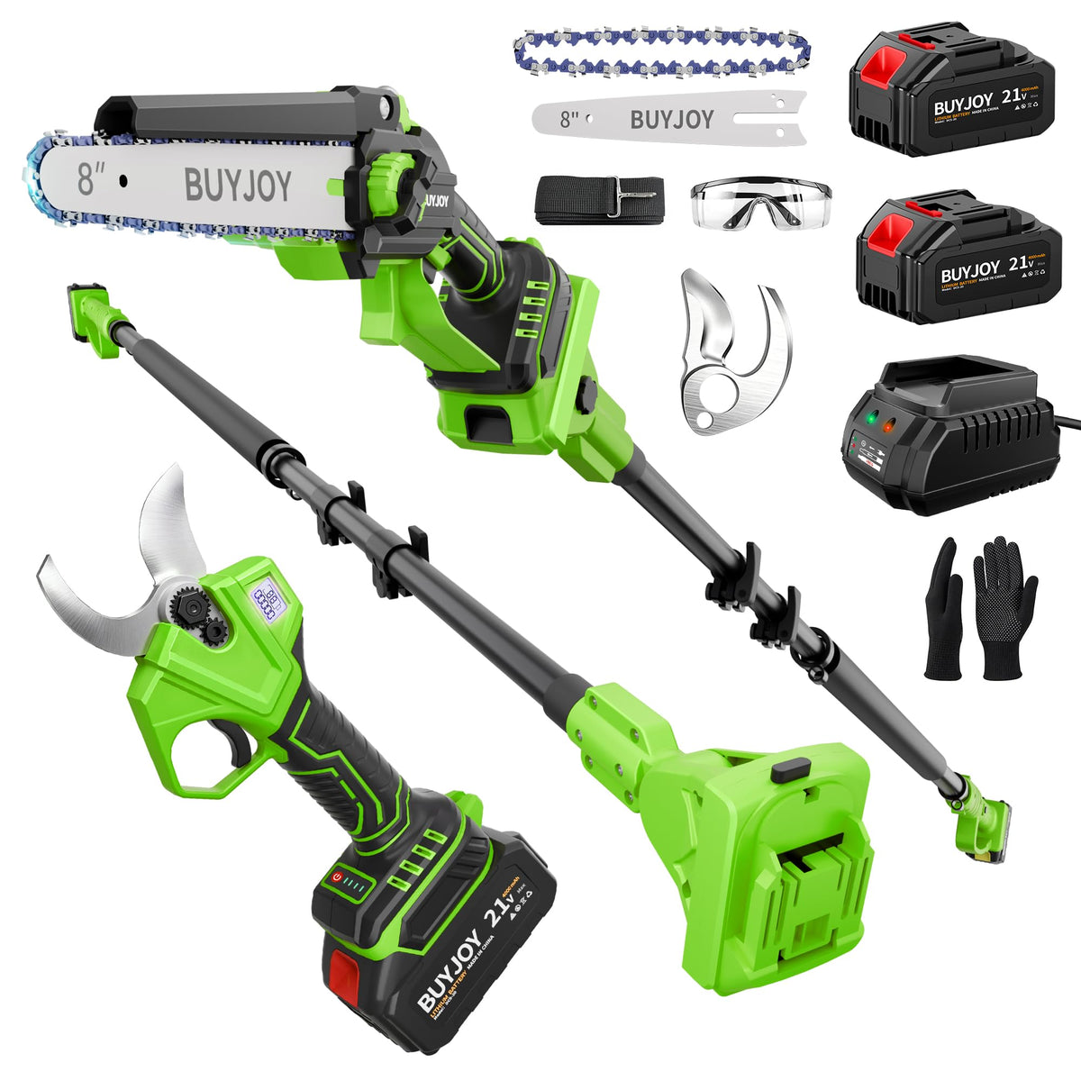 BUYJOY 4-in-1 Electric Pruning Shears & 6 Inch Pole Saw Combo
