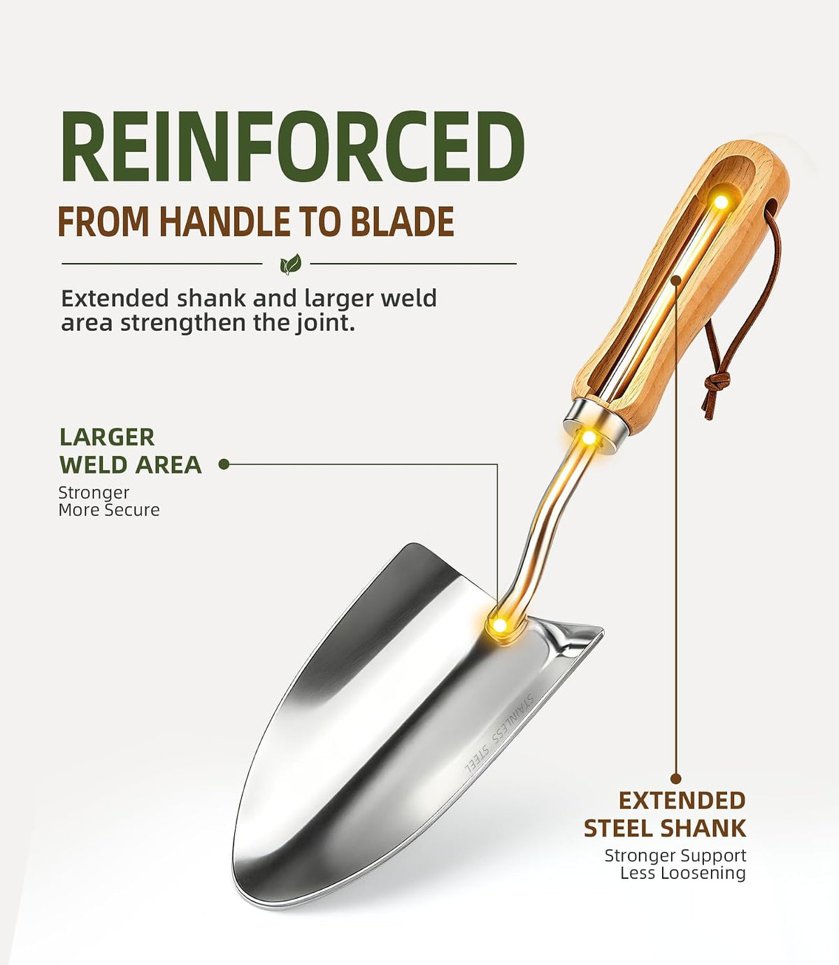 Garden Trowel, Heavy Duty 2mm Stainless Steel Hand Shovel
