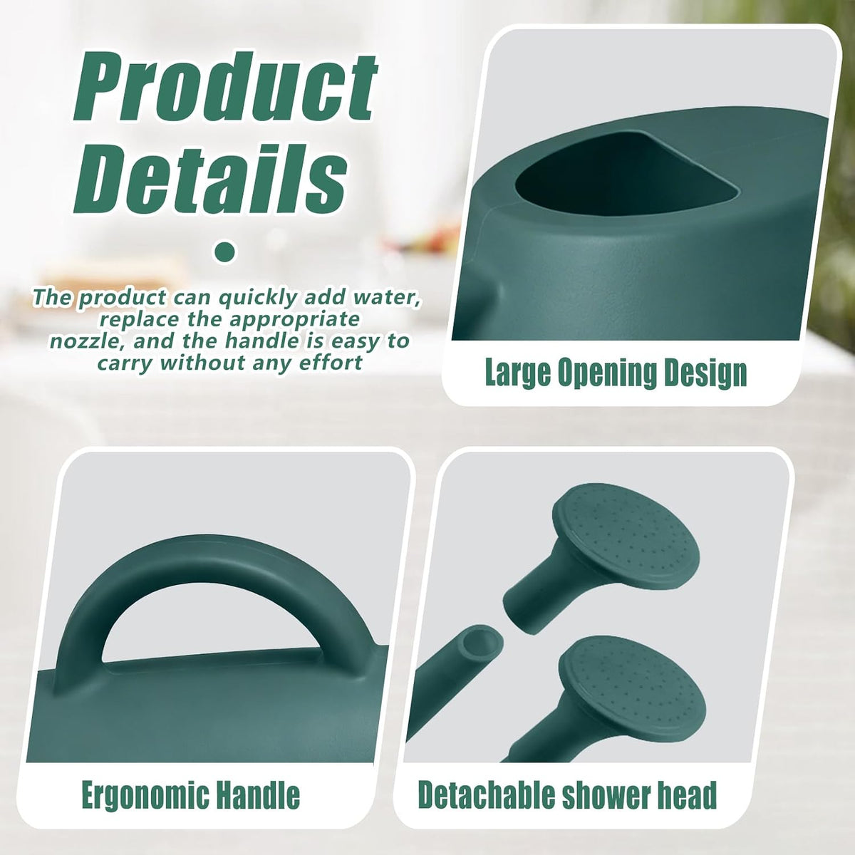 Indoor and Outdoor Watering Can - Long Spout -1/2 Gallon (64oz) - Blackish Green