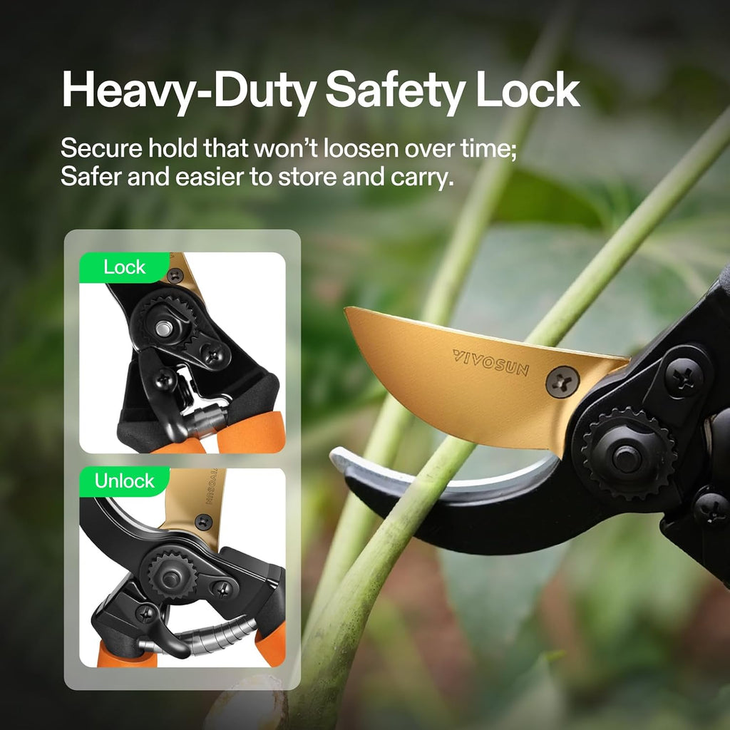 VIVOSUN 8.5" Bypass Pruning Shears for Gardening, Heavy-Duty Garden Scissors, Ultra Sharp Pruners with 3/4 in. Cut Capacity SK5 Blades, Thick Cushion-Covered Handle and Safety Lock