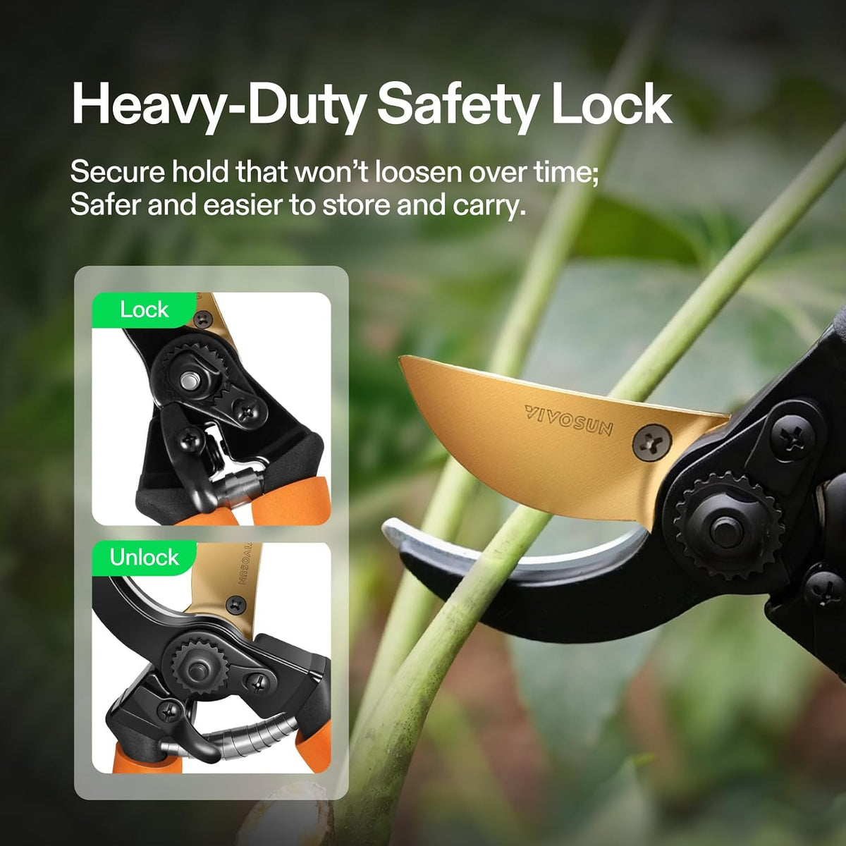 VIVOSUN 8.5" Bypass Pruning Shears for Gardening, Heavy-Duty Garden Scissors, Ultra Sharp Pruners with 3/4 in. Cut Capacity SK5 Blades, Thick Cushion-Covered Handle and Safety Lock