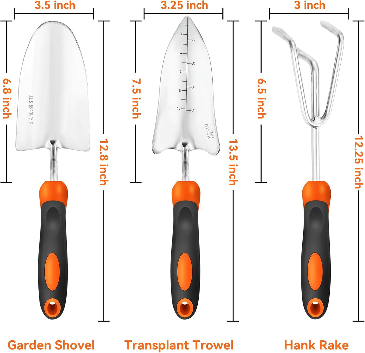 Garden Tool Set with Heavy-Duty Trowel, Transplanter & Cultivator