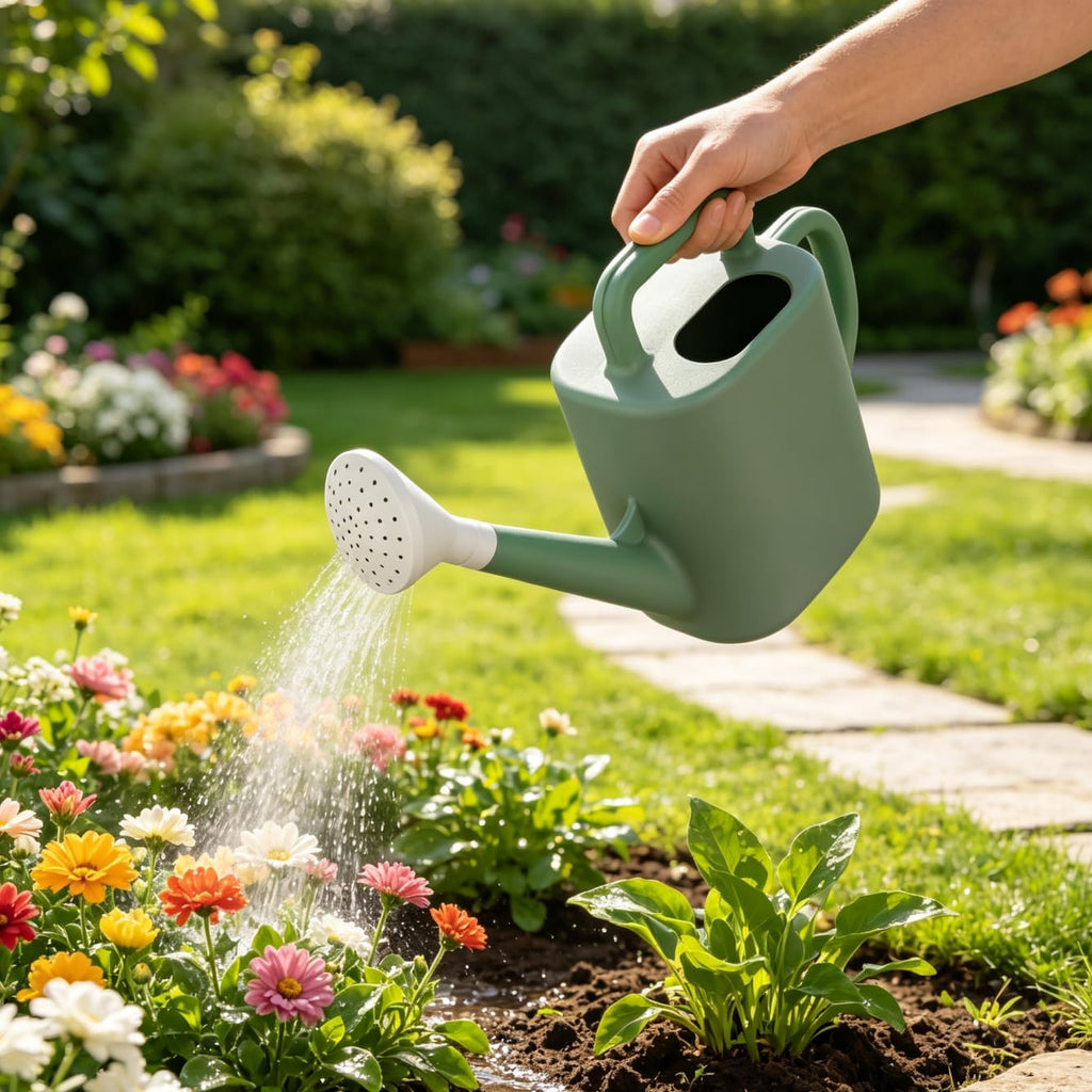 2 Gallon Green Resin Watering Can, Dual Handle No Spill Refill Indoor Outdoor Plants