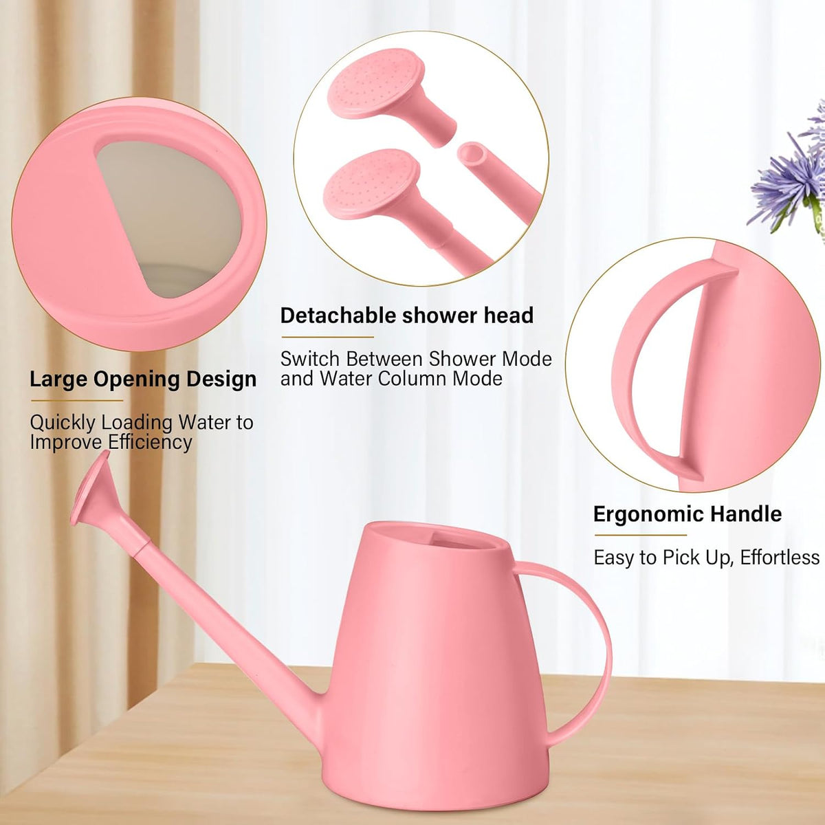 Plastic Watering Can for Home Plant Garden 1/2 Gallon Pink