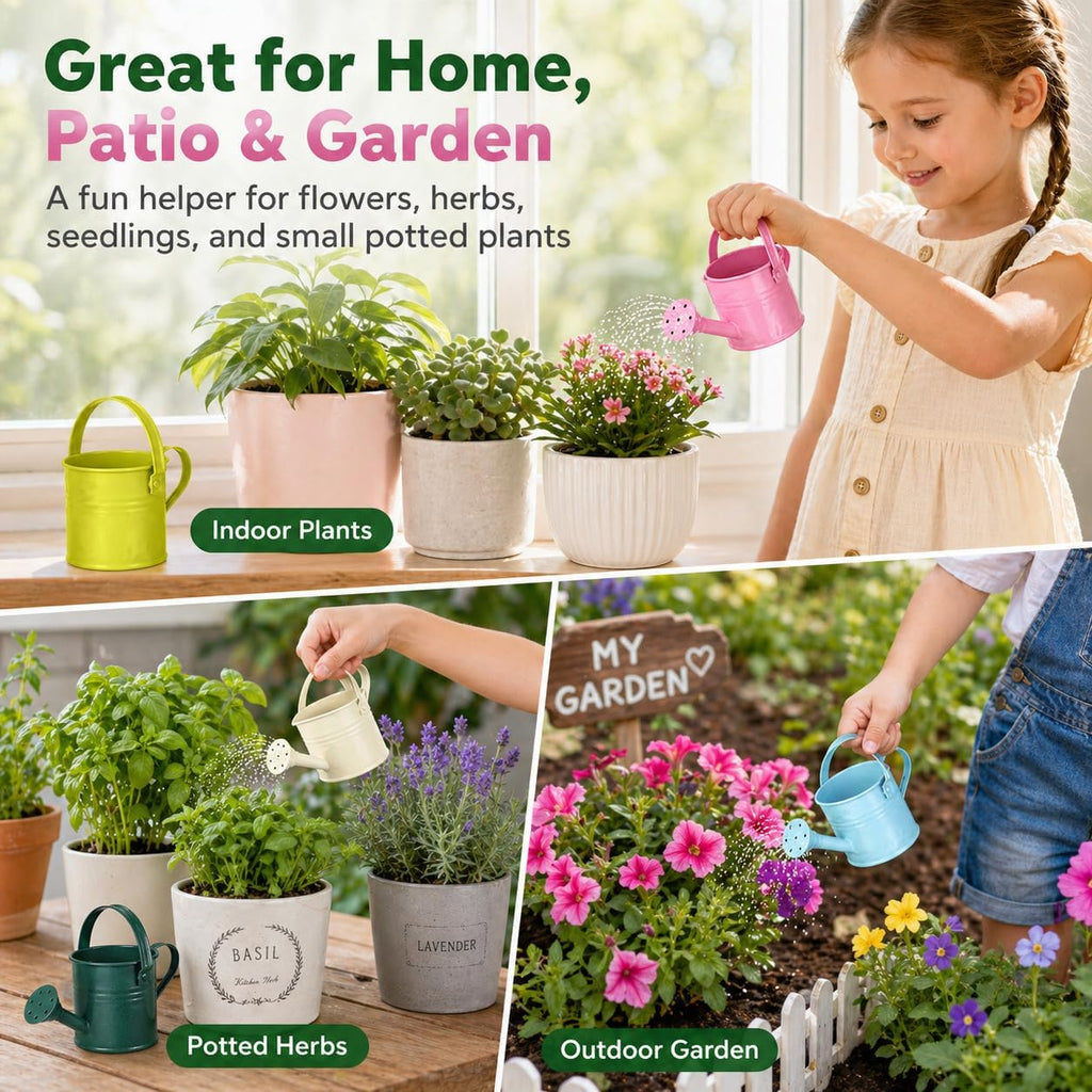 DECHOUS 5 Pack Small Metal Watering Cans for Kids 6.3 x 3 Inch