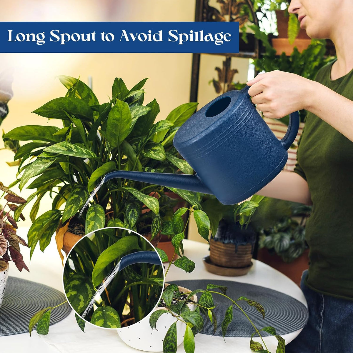 Watering Can for Garden Indoor Plants Outdoor Plant House Flower - 1/4 Gallon - Deep Blue