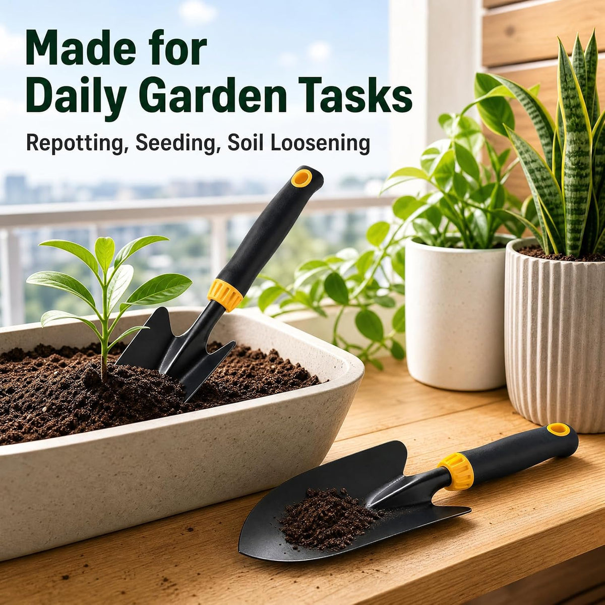 2 Pack Garden Trowel Shovel Set, Non-Slip Hand Spade for Planting