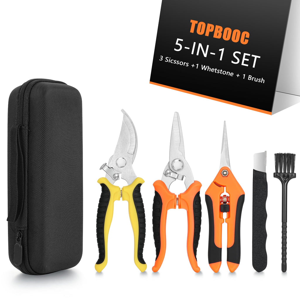 5‑Piece Garden Pruning Shears Set with Gloves & Storage Bag – Stainless Steel Trimming Scissors for Flowers, Herbs & Small Branches – Ergonomic Gardening Tools Kit (Multi-color)