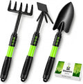 Bloomix Set of 3 Black Stainless Steel Gardening Tools Set Heavy Duty Hand Trowel, Hand Rake & Hoe Cultivator with Soft-Grip Ergonomic Handles, Durable Garden Tool Kit for Plant Care Black