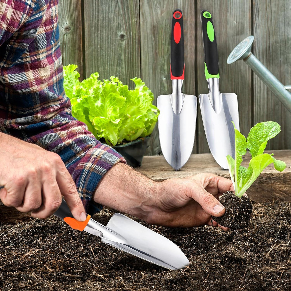 Yaocom 12 Pcs Garden Shovel Aluminum Alloy Heavy Duty Trowel Small Digging Shovels Metal Hand Trowel Spade with Soft Handle for Garden Lawn Yard Planting Tool (Wide Shovel,Yellow,Green,Orange,Red)