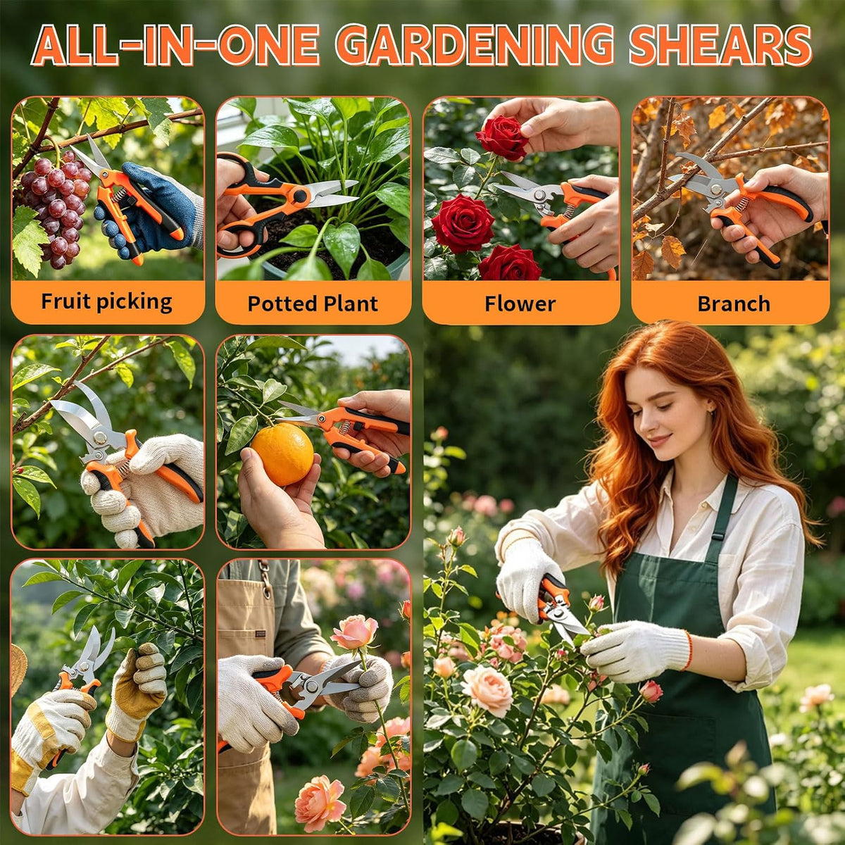 HoMaNa 4 Pack Garden Shears Pruning Set, Stainless Steel Multi-Blade