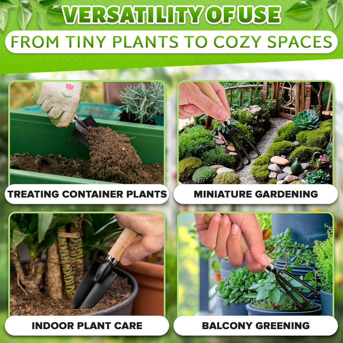 Mini Garden Tools for House Plants, Mini Shovel, Trowel & Hand Rake