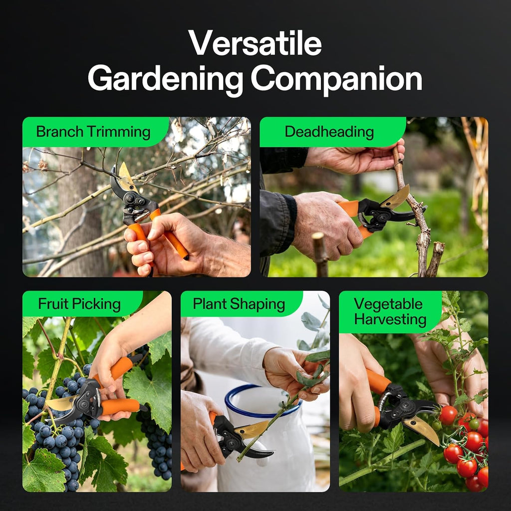 VIVOSUN 8.5" Bypass Pruning Shears for Gardening, Heavy-Duty Garden Scissors, Ultra Sharp Pruners with 3/4 in. Cut Capacity SK5 Blades, Thick Cushion-Covered Handle and Safety Lock