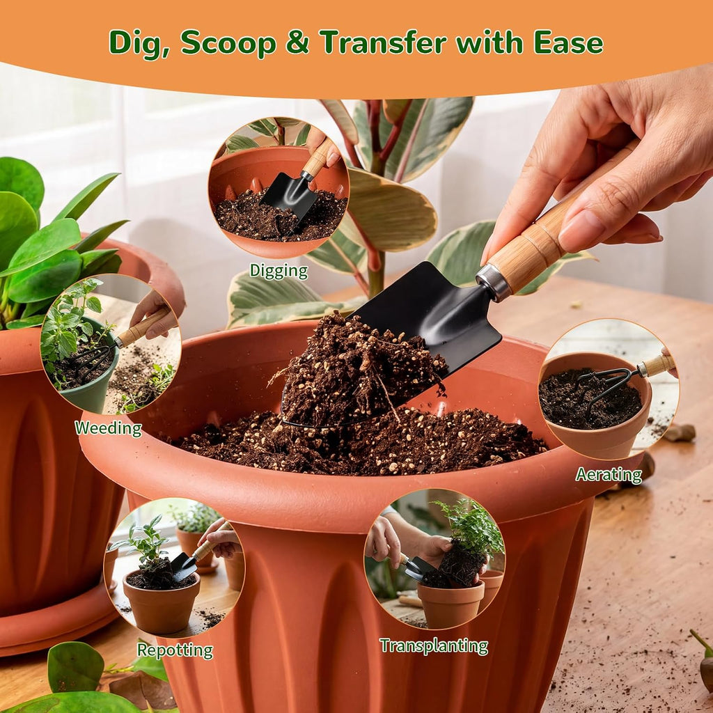 3 Pcs Mini Garden Tool Set with Small Trowel, Mini Shovel & Hand Rake