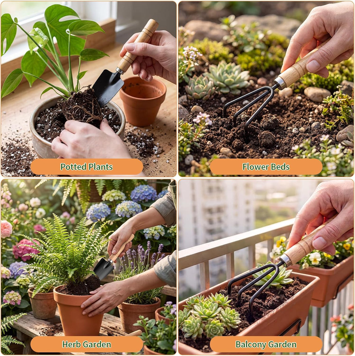 3 Pcs Mini Garden Tool Set with Small Trowel, Mini Shovel & Hand Rake