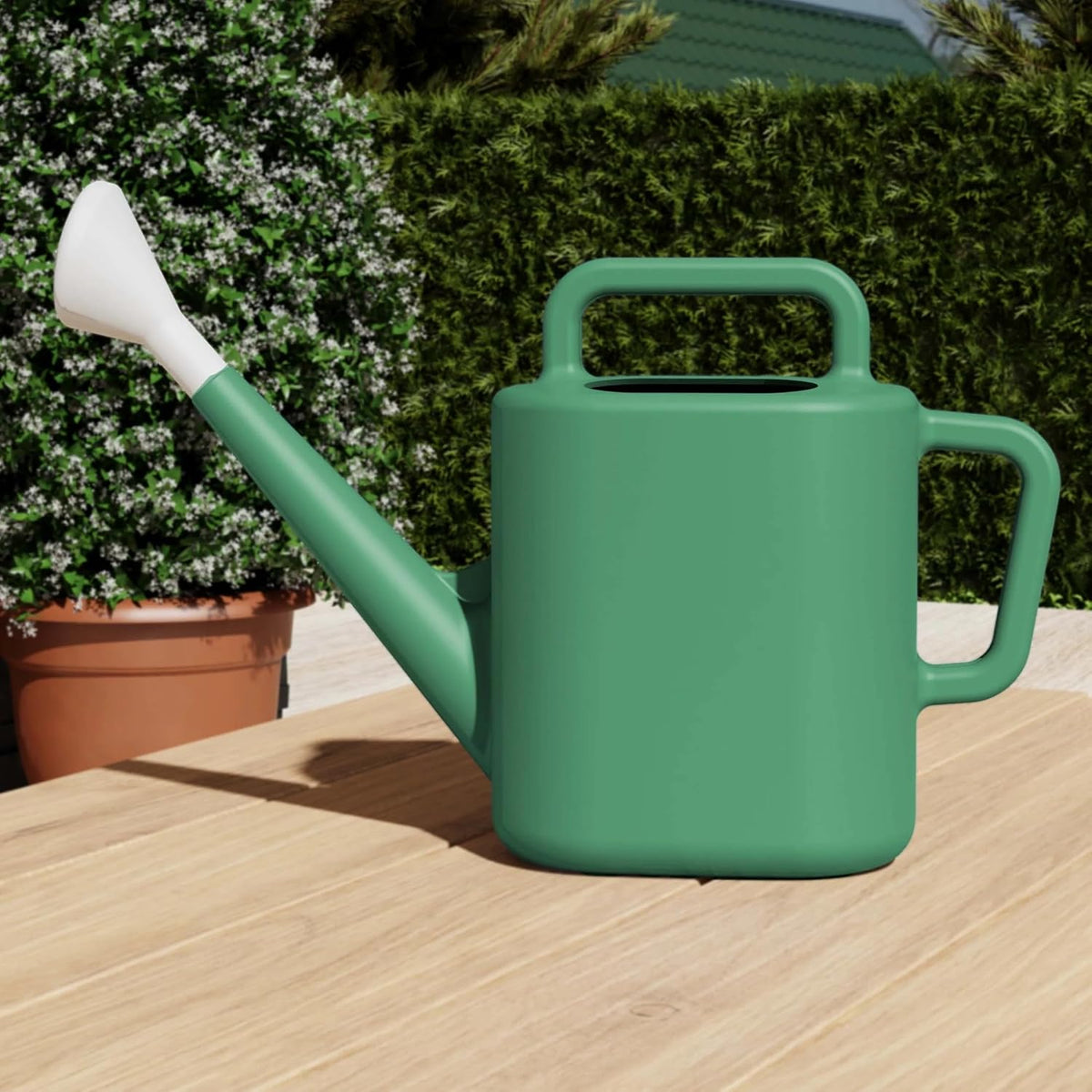 2 Gallon Resin Watering Can, Green Lily, Dual Handle