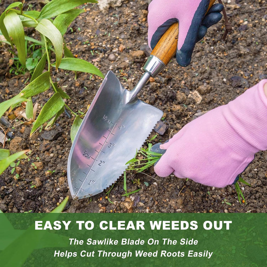 Haliaeetus Garden Trowel with Serrated Edge, 4'' Depth Mark Planting Shovel