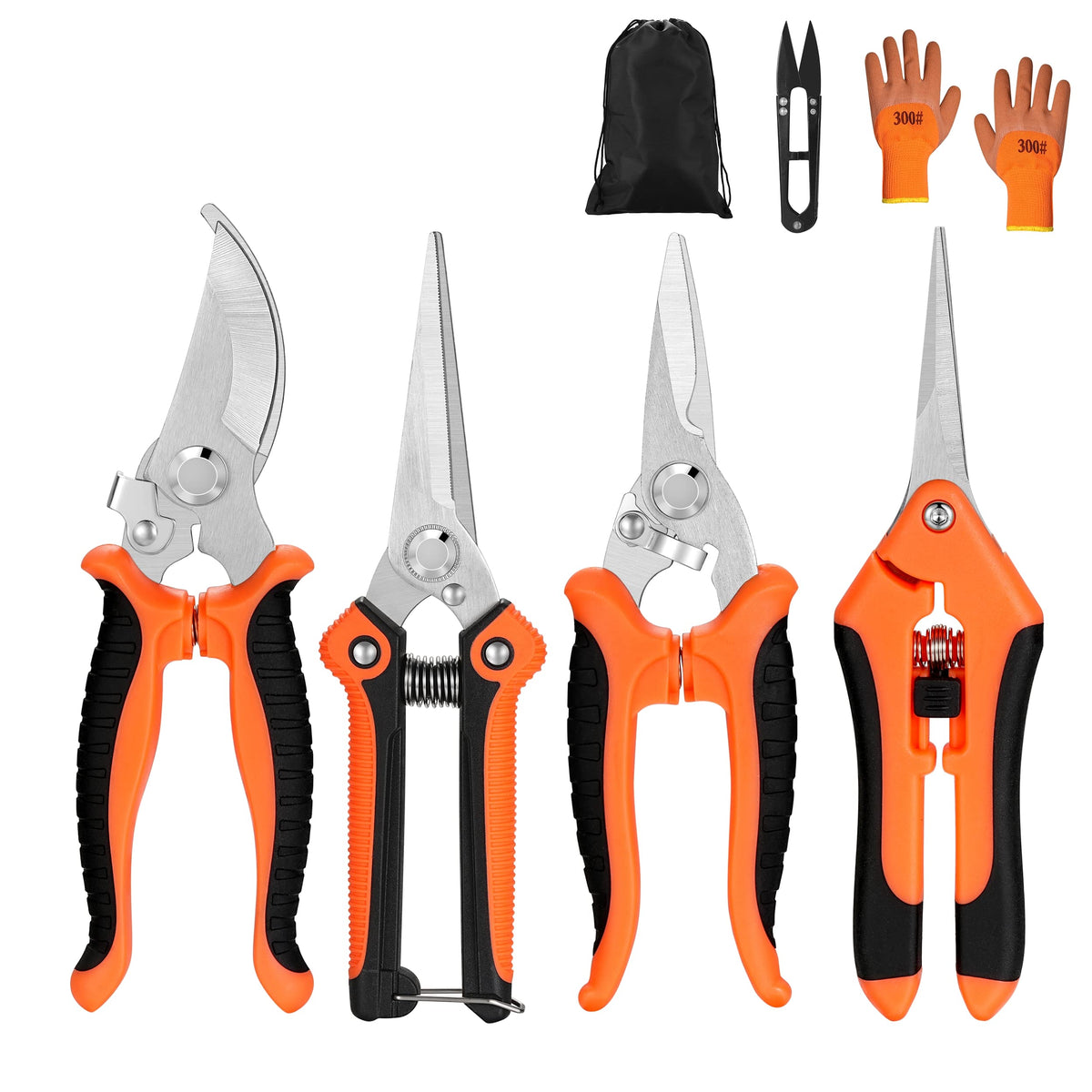 5‑Piece Garden Pruning Shears Set with Gloves & Storage Bag – Stainless Steel Trimming Scissors for Flowers, Herbs & Small Branches – Ergonomic Gardening Tools Kit (Multi-color)