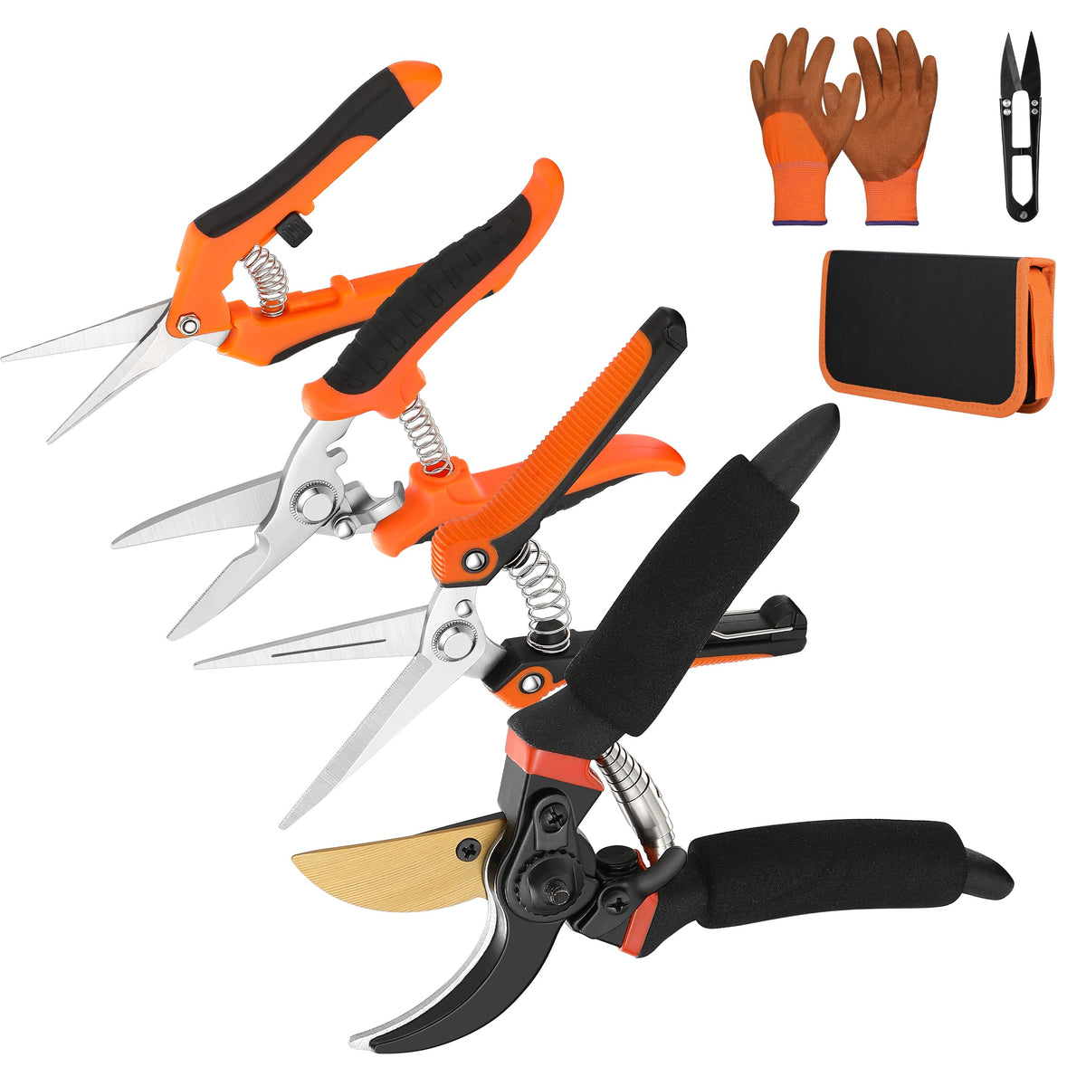 5‑Piece Garden Pruning Shears Set with Gloves & Storage Bag – Stainless Steel Trimming Scissors for Flowers, Herbs & Small Branches – Ergonomic Gardening Tools Kit (Multi-color)