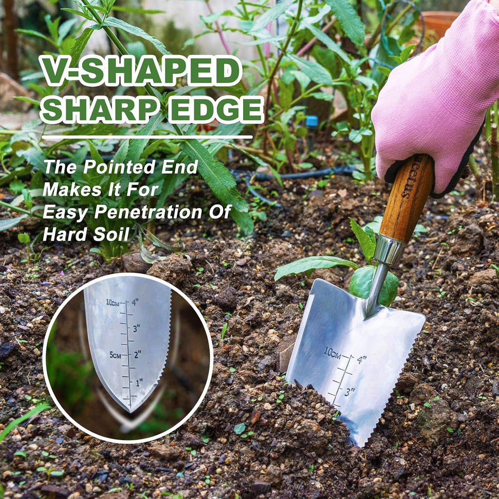 Haliaeetus Garden Trowel with Serrated Edge, 4'' Depth Mark Planting Shovel