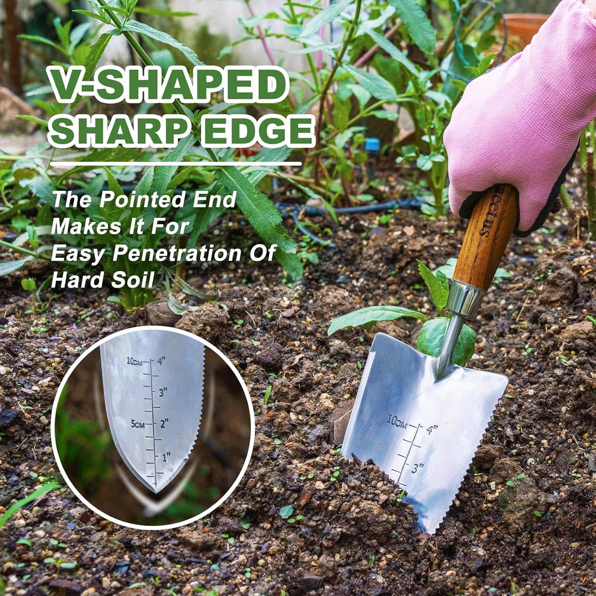 Haliaeetus Garden Trowel with Serrated Edge, 4'' Depth Mark Planting Shovel