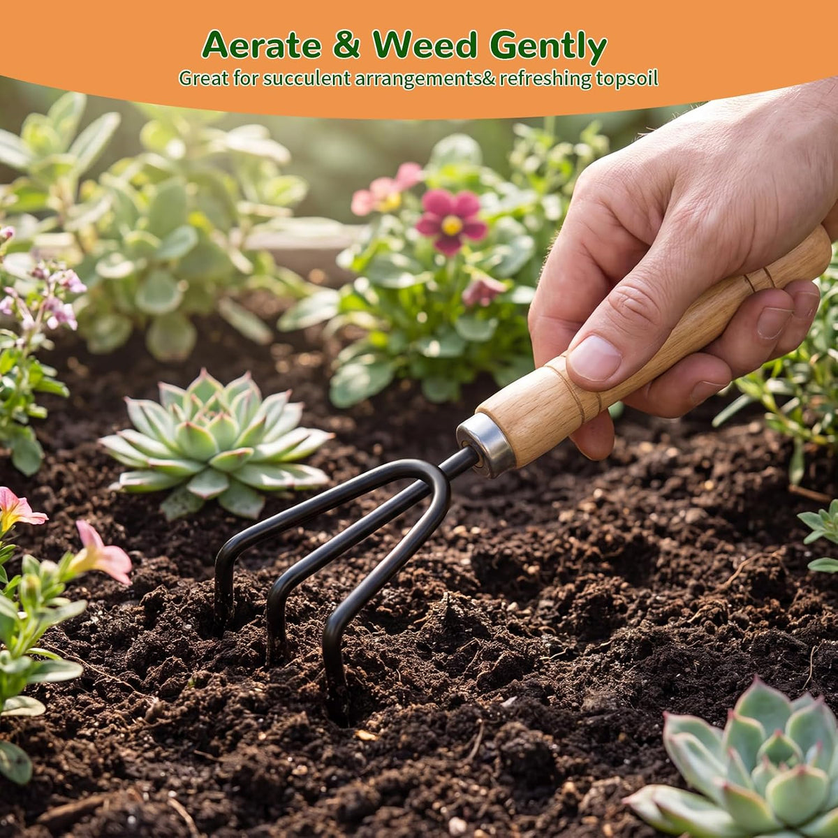 3 Pcs Mini Garden Tool Set with Small Trowel, Mini Shovel & Hand Rake