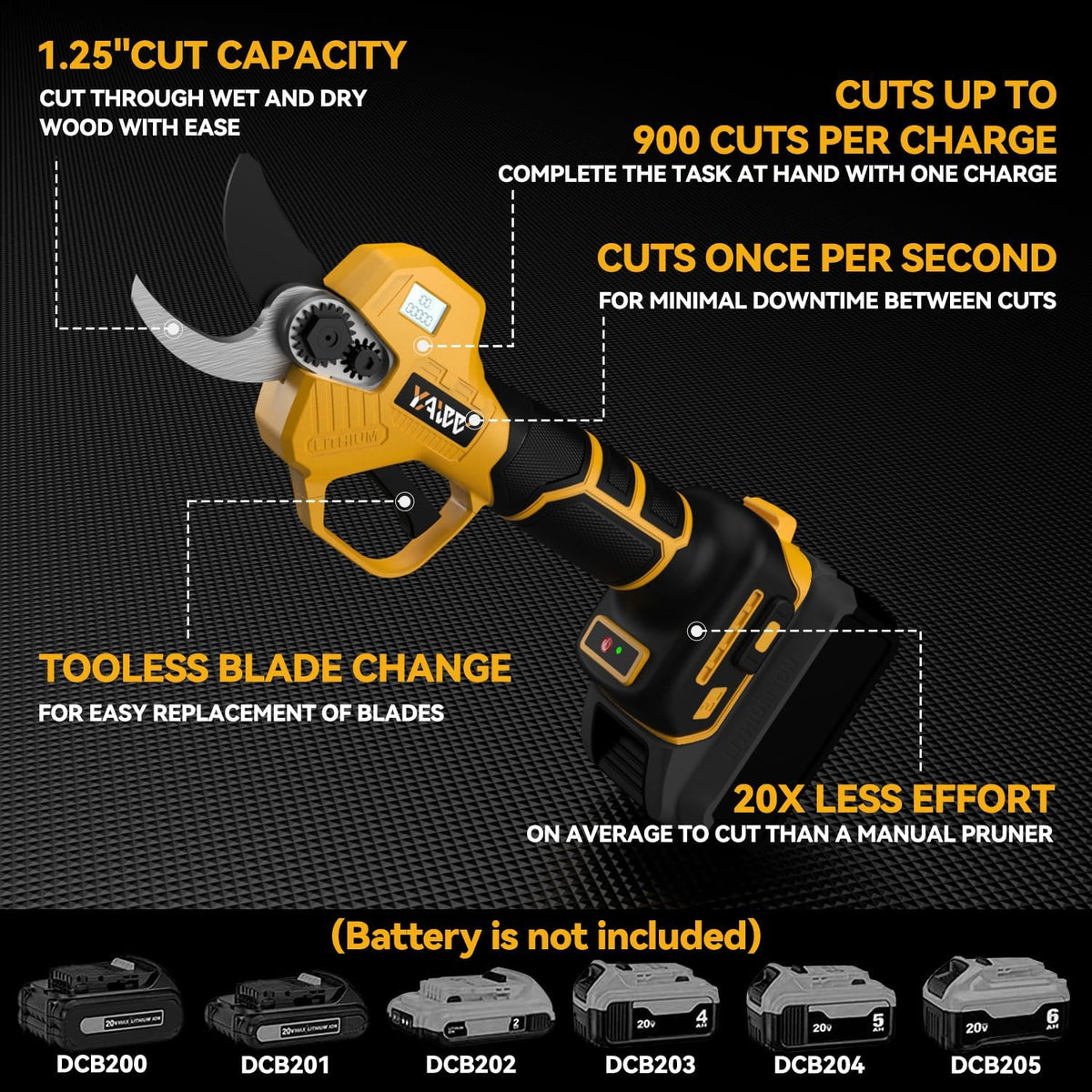 Brushless Electric Pruning Shears for DeWalt 20V Battery, Portable Cordless Pruning Shears with LCD Display＆SK5 Blades, Adjustable Cutting Diameter 0.8-1.2 Inch for Gardening Tree Pruning(NO Battery)
