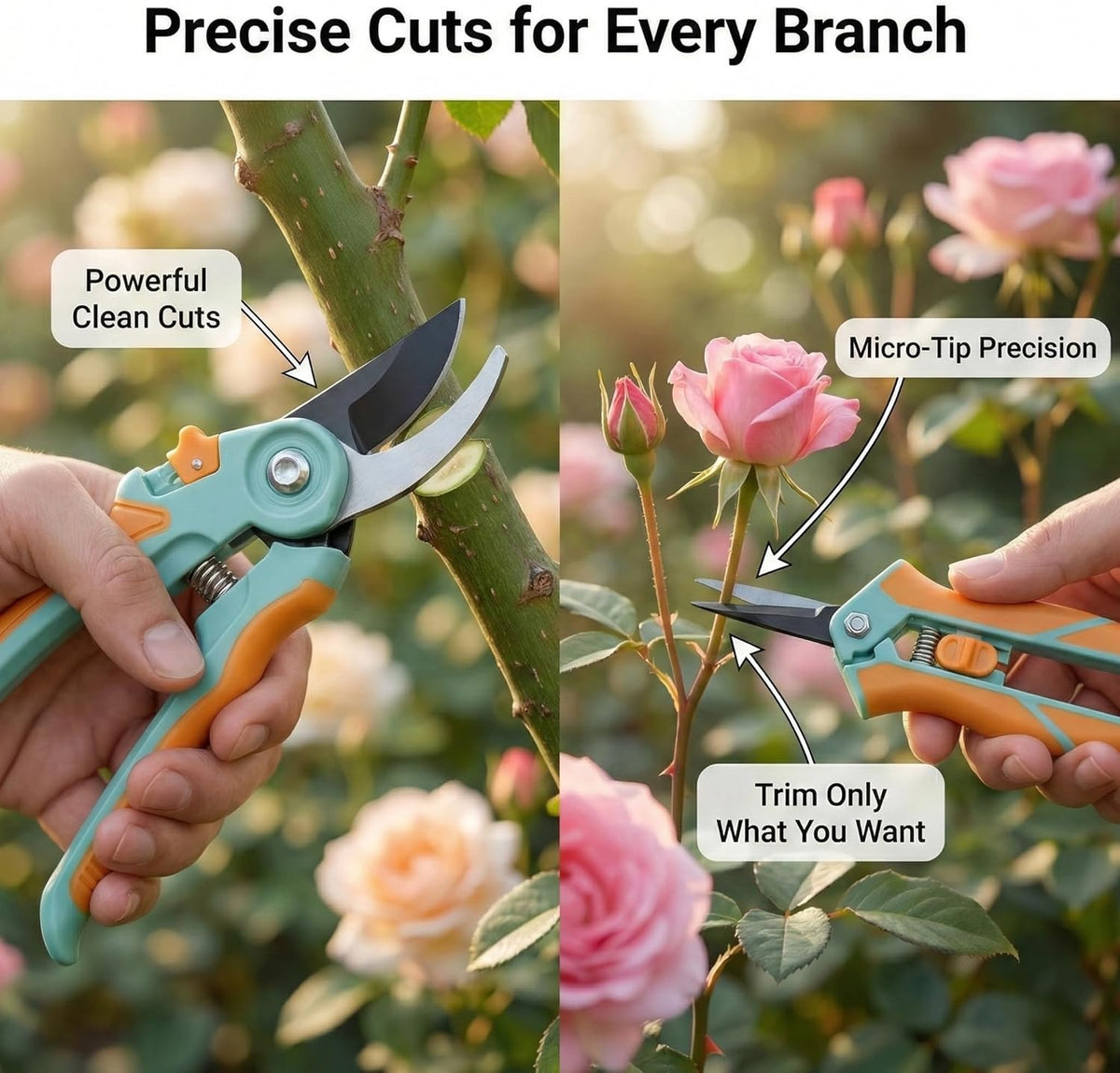 NEXON Pruning Shears 2-Pack, Bypass 8" & 6.25", SK5 Steel Garden Shears