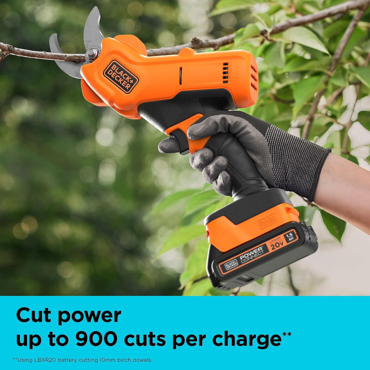 BLACK+DECKER 20V MAX* Cordless Pruner Electric Pruning Shears, Battery and Charger Included, 900 Cuts Per Charge, Electric Pruner, Tool Free Blade Change (BCPR320C1)