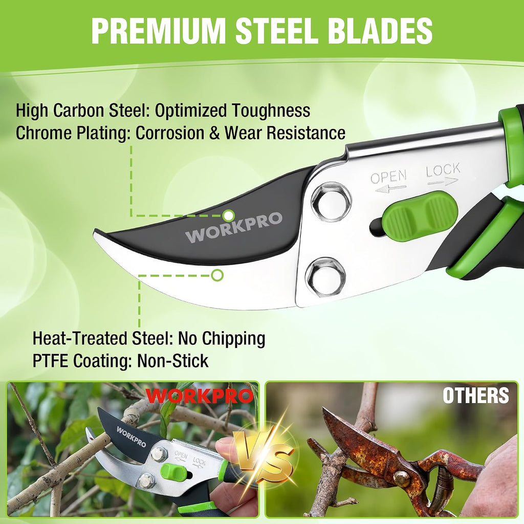 WORKPRO 8.5" Bypass Pruning Shears, 5/8" Cut Capacity Garden Shears