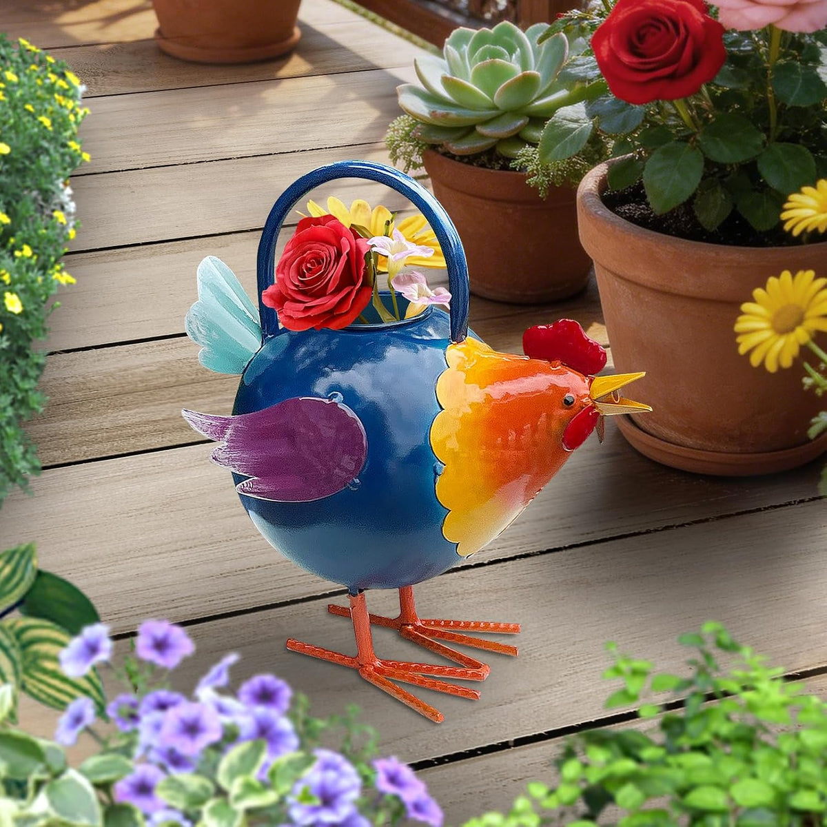 Rooster Metal Watering Can,Cute Watering Can for Indoor Outdoor Plants