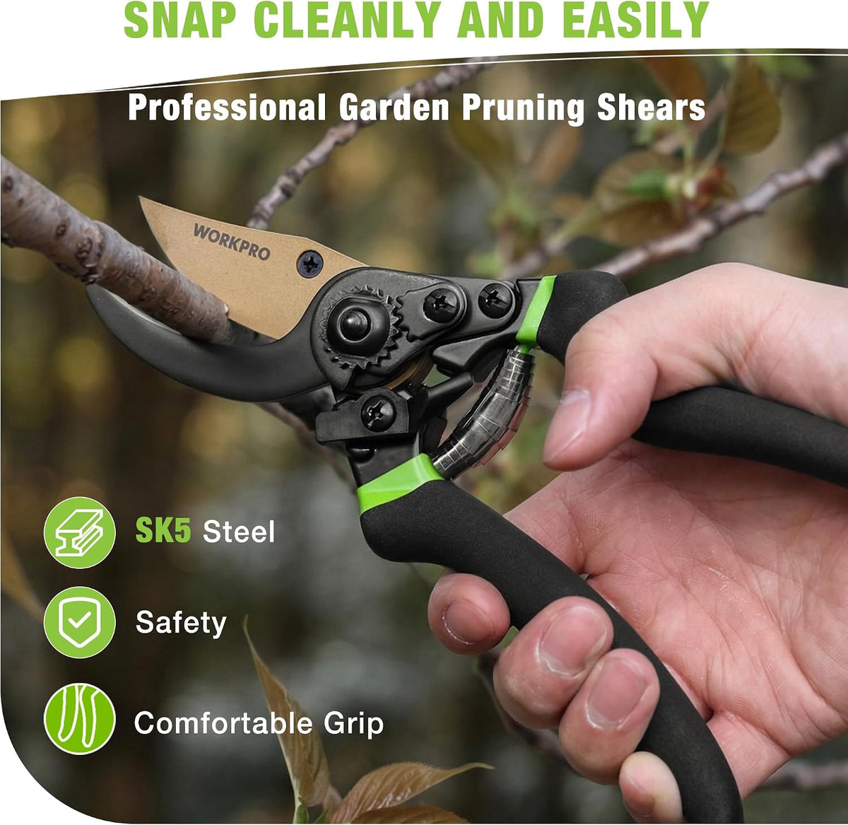 WORKPRO 8.5" Bypass Pruning Shears with Die-cast Aluminum Handle